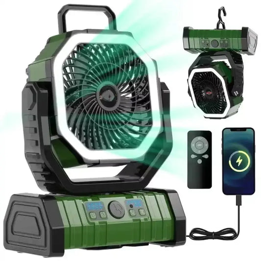 Rechargeable camping fan with LED light