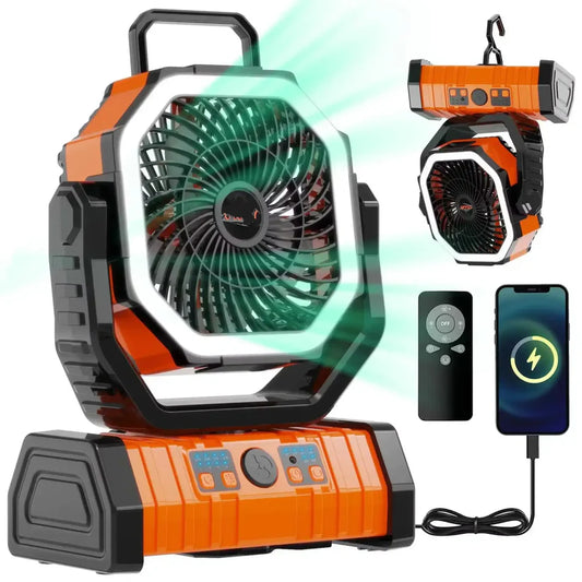 Rechargeable camping fan with LED light